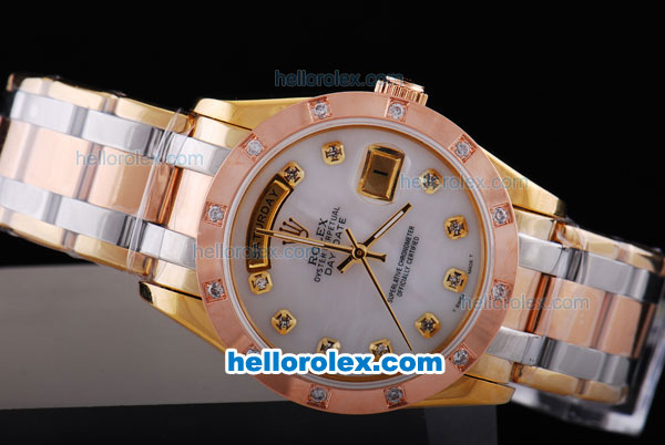 Rolex Day-Date Oyster Perpetual Automatic with White Dial,Diamond Marking and Gold-Diamond Bezel - Click Image to Close